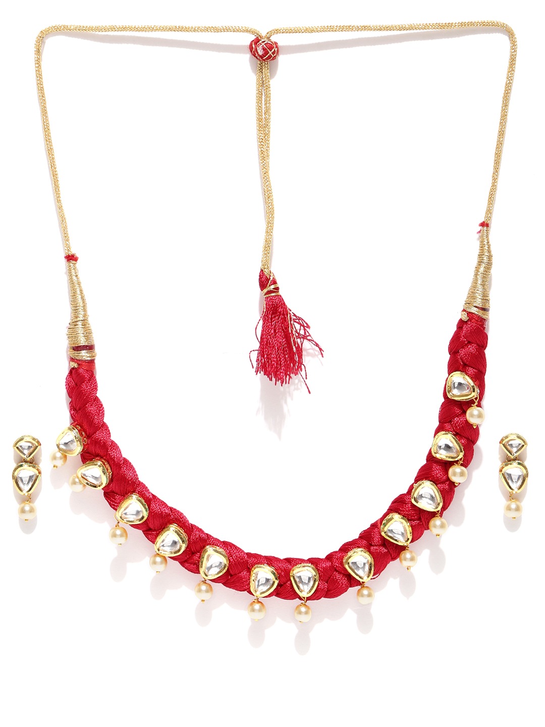 YouBella Red  Gold-Toned Stone-Studded Beaded Jewellery Set